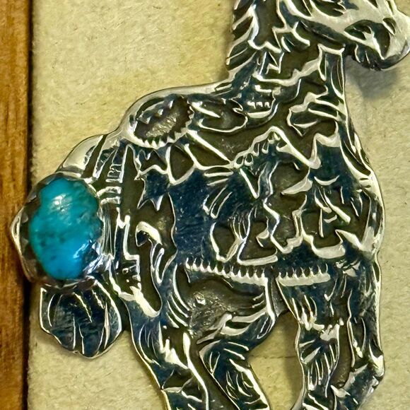 Spirit of the Mesa Sterling Horse Pendant Necklace with Turquoise Southwestern - Picture 3 of 5